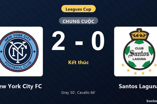 Thống kê trận đấu New York City FC 2-0 Santos Laguna: N. Cavallo tỏa sáng, New York City FC giành trọn 3 điểm