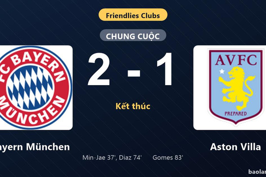 Thống kê trận đấu Bayern München 2-1 Aston Villa: L. Diaz tỏa sáng, Bayern München giành trọn 3 điểm