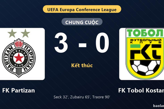 Thống kê trận đấu FK Partizan 3-0 FK Tobol Kostanay: FK Partizan thắng đậm thuyết phục