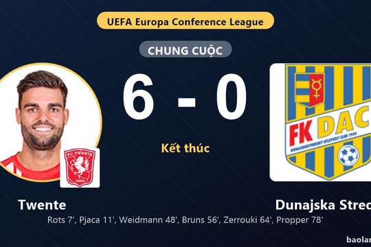 Twente thắng đậm, Dunajska Streda trắng tay ở vòng loại Conference League