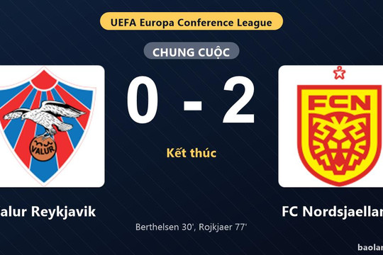 Thống kê trận đấu Valur Reykjavik 0-2 FC Nordsjaelland: N. Rojkjaer tỏa sáng, FC Nordsjaelland giành trọn 3 điểm
