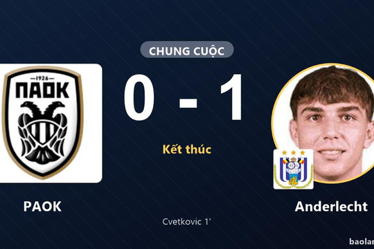 Cvetkovic ghi bàn phút 1, Anderlecht hạ PAOK tại Toumbas
