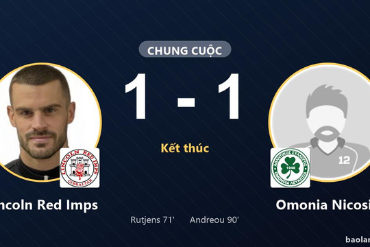 Omonia Nicosia gỡ hòa phút 90, Lincoln Red Imps cùng chia điểm