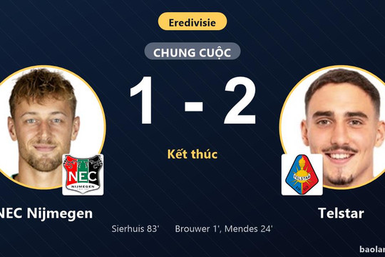 Telstar thắng NEC Nijmegen 2-1 ở vòng 1 Eredivisie, chủ nhà rượt đuổi bất thành