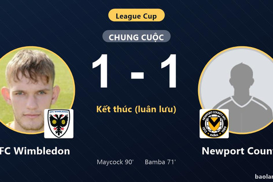 Ngược dòng thắng luân lưu, AFC Wimbledon đi tiếp, loại Newport County khỏi League Cup
