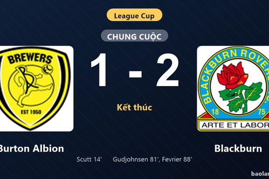 Thống kê trận đấu Burton Albion 1-2 Blackburn: Blackburn ngược dòng ngoạn mục, giành chiến thắng, đi tiếp