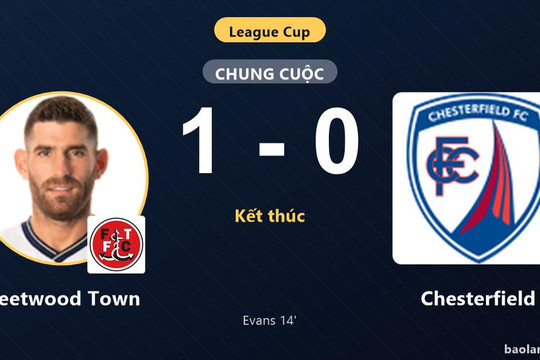 Thắng Chesterfield 1-0, Fleetwood Town giành vé đi tiếp, đẩy đối thủ rời League Cup