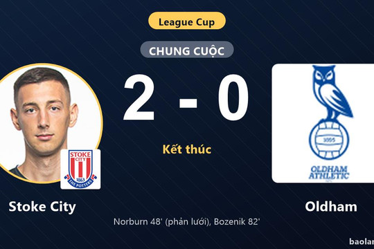 Hạ Oldham 2-0, Stoke City giành vé đi tiếp, đẩy đối thủ rời League Cup