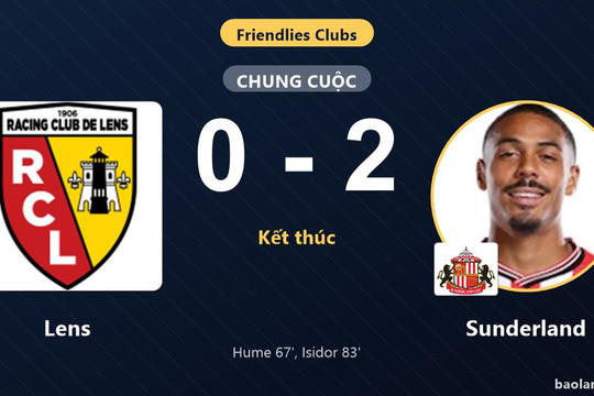 Hume và Isidor tỏa sáng, Sunderland đánh bại Lens 2-0 trong trận giao hữu