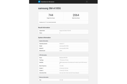 Smartphone Samsung Galaxy A18 rò rỉ cấu hình độc lạ với chip Helio G99 và Android 17
