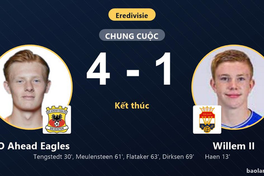Bị Willem II dẫn trước, GO Ahead Eagles ngược dòng thắng tưng bừng 4-1