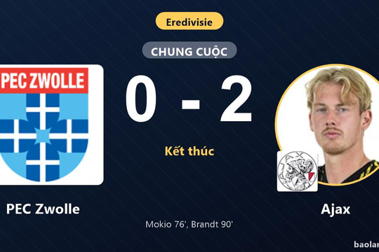 Đánh bại PEC Zwolle ngay trên sân khách, Ajax khởi đầu thuận lợi tại Eredivisie