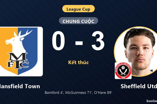 Hạ Mansfield Town 3-0, Sheffield Utd đi tiếp, chủ nhà chính thức bị loại