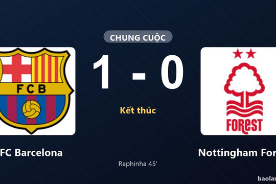 Thống kê trận đấu FC Barcelona 1-0 Nottingham Forest: Raphinha tỏa sáng, FC Barcelona giành trọn 3 điểm