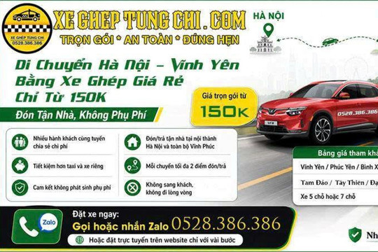 Xe ghép Hà Nội - Vĩnh Yên: Linh hoạt điểm đón, tối ưu chi phí