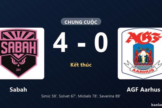 Thống kê trận đấu Sabah 4-0 AGF Aarhus: Sabah thắng đậm thuyết phục