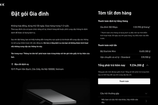 Internet vệ tinh Starlink chính thức mở bán tại Việt Nam: Chi phí sử dụng và thông số kỹ thuật