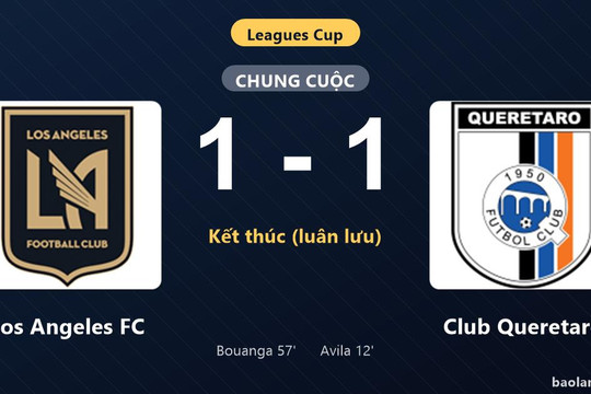 Thống kê trận đấu Los Angeles FC 1-1 (pen 5-3) Club Queretaro: Los Angeles FC thắng nghẹt thở trên chấm luân lưu