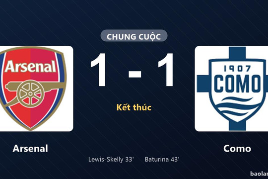 Thống kê trận đấu Arsenal vs Como: Arsenal giành chiến thắng sau loạt sút luân lưu