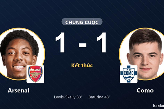 Arsenal vs Como: Arsenal giành chiến thắng sau loạt sút luân lưu trên sân nhà Emirates Stadium