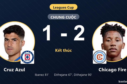 Cruz Azul nỗ lực bất thành, Chicago Fire thắng 2-1 nhờ cú đúp của Dithejane