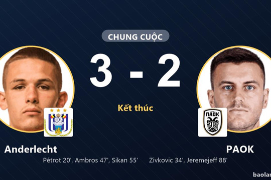 Khuất phục PAOK trong màn rượt đuổi kịch tính, Anderlecht giành chiến thắng tại Lotto Park