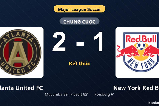 Thống kê trận đấu Atlanta United FC 2-1 New York Red Bulls: Atlanta United FC ngược dòng ngoạn mục