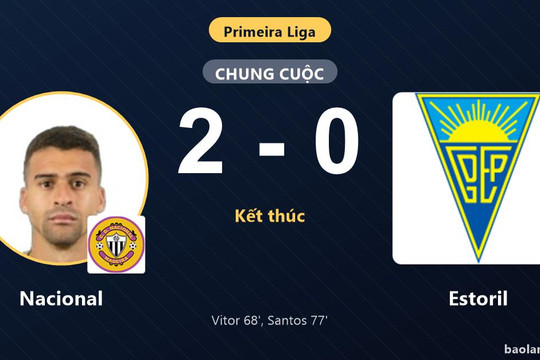 Đánh bại Estoril 2-0, Nacional giành chiến thắng đầu tay tại Primeira Liga