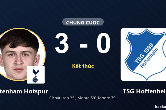Moore lập cú đúp, Tottenham Hotspur vùi dập TSG Hoffenheim 3-0 tại London