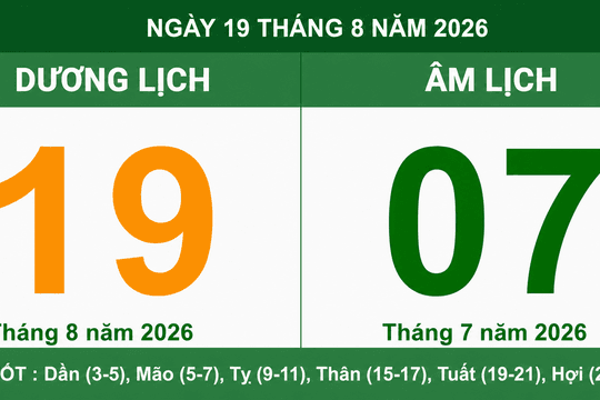 Lịch âm dương ngày 19/8/2026: Chi tiết giờ hoàng đạo và hướng xuất hành rước tài lộc