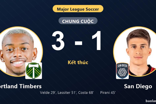 Thắng San Diego 3-1, Portland Timbers cùng đối thủ chính thức vào vòng 1/16 MLS