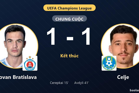 Slovan Bratislava bất phân thắng bại với Celje ở play-off Champions League