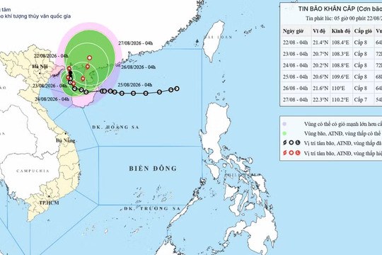 Bão số 4, giật cấp 10, trên vùng biển Quảng Ninh-Hải Phòng