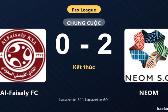 Thống kê trận đấu Al-Faisaly FC 0-2 NEOM: A. Lacazette tỏa sáng, NEOM giành trọn 3 điểm