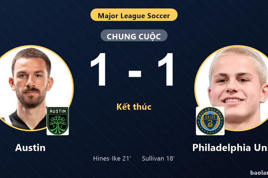 Chia điểm với Philadelphia Union, Austin tiếp tục chôn chân ở nhóm cuối MLS