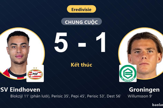 Ngược dòng vùi dập Groningen 5-1, PSV Eindhoven vươn lên áp sát nhóm đầu