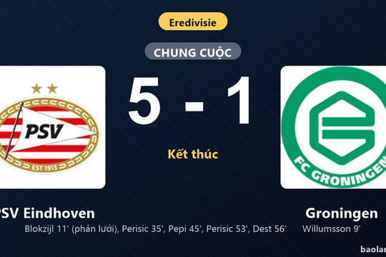 Thống kê trận đấu PSV Eindhoven 5-1 Groningen: PSV Eindhoven ngược dòng ngoạn mục