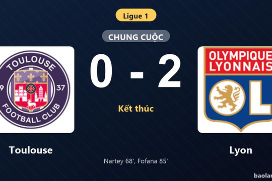 Thống kê trận đấu Toulouse 0-2 Lyon: M. Fofana tỏa sáng, Lyon giành trọn 3 điểm