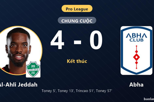 Toney lập hat-trick, Al-Ahli Jeddah đại thắng Abha 4-0 để vươn lên thứ 7