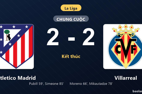 Thống kê trận đấu Atletico Madrid 2-2 Villarreal: Màn rượt đuổi tỷ số mãn nhãn