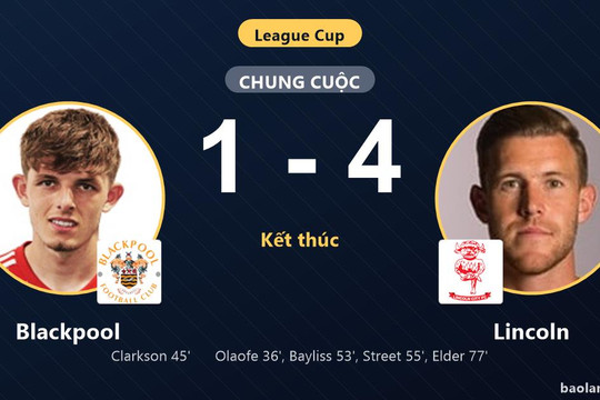 Thắng áp đảo Blackpool 1-4, Lincoln giành vé đi tiếp tại League Cup
