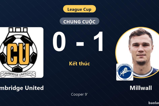 Hạ Cambridge United 0-1, Millwall đi tiếp và tiễn chủ nhà rời League Cup