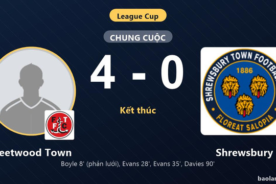 Thắng đậm Shrewsbury 4-0, Fleetwood Town đi tiếp và tiễn đối thủ rời League Cup