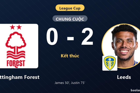 Hạ Nottingham Forest 0-2 ngay tại City Ground, Leeds giành vé đi tiếp ở League Cup