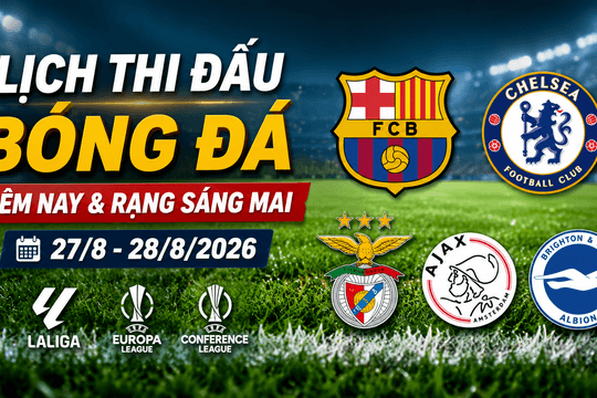 Lịch thi đấu bóng đá hôm nay 27/8 và rạng sáng 28/8: Barcelona, Chelsea ra sân