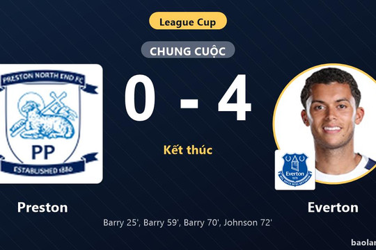 Đè bẹp Preston, Everton hiên ngang giành vé đi tiếp tại League Cup