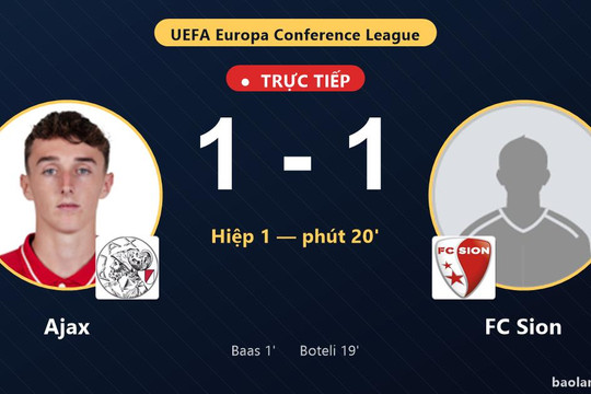 Trực tiếp Ajax vs FC Sion: FC Sion gỡ hòa 1-1