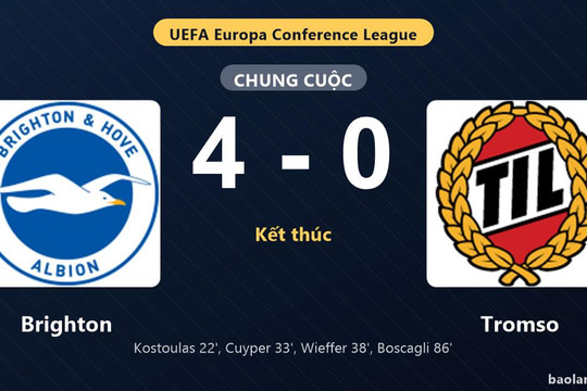 Thống kê trận đấu Brighton 4-0 Tromso: O. Boscagli tỏa sáng, Brighton giành chiến thắng, đi tiếp