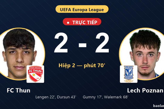 Trực tiếp FC Thun vs Lech Poznan: Lech Poznan gỡ hòa 2-2