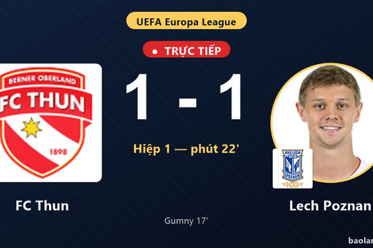 Trực tiếp FC Thun vs Lech Poznan: FC Thun gỡ hòa 1-1